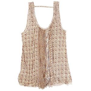 FREE PEOPLE Boho Mess Around Tunic Babydoll Mini Dress in Ivory Floral Womens XS